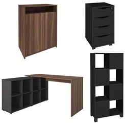 Conjunto Escritório Home Office 4 Peças Mity A06 Ipê/Preto - Mpozenato