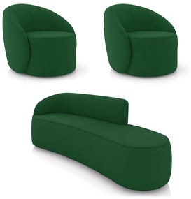 Sofá 4 Lugares Orgânico 220cm Morgan e 2 Poltronas Lua Suede Verde D03 - D'Rossi