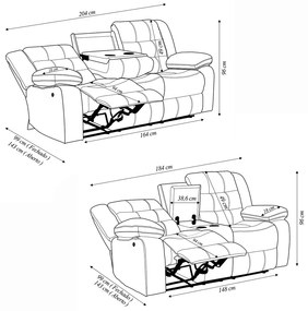 Conjunto Poltronas Sala de Cinema 2 e 3 Lugares Hollywood com Massagem/Aquecimento Elétrica PU Preto G31 - Gran Belo