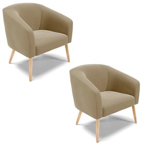 Poltrona Decorativa Pé Palito Natural Kit 2 Stella Suede Marrom Rato D03 - D'Rossi
