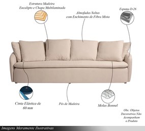 Sofá Living Sala de Estar Toscana 270cm 3 Lugares Veludo Luxo Bege G92 - Gran Belo