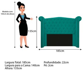 Kit Cabeceira e Calçadeira Veneza 140 cm Casal Corano Azul Turquesa - ADJ Decor