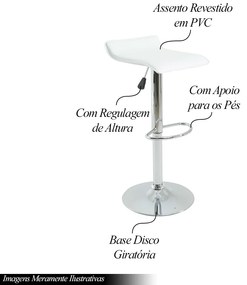 Kit 2 Banquetas Decorativas Hayley PVC c/Regulagem de Altura c/Apoio Para os Pés Base Disco Giratória Branco G56 - Gran Belo