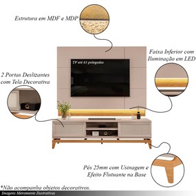 Painel com Bancada Sala de Estar 183cm Esfinge para TV até 65 Led Portas com Tela Griz/Carvalho G18 - Gran Belo