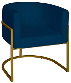 Poltrona Base Industrial Dourado Sala de Estar Lety Veludo S05 - D'Rossi - Azul Marinho