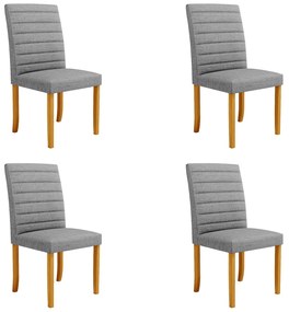 Kit 4 Cadeiras de Sala de Jantar Estofadas Veiga Madeira Maciça Linho Cinza G78 - Gran Belo