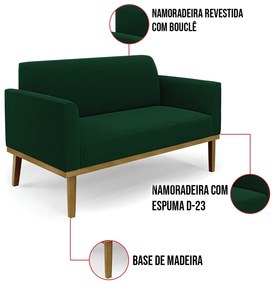 Namoradeira e Poltrona Base Madeira Castanho Marisa Bouclê Verde D03 - D'Rossi