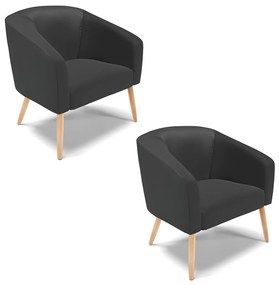 Poltrona Decorativa Pé Palito Natural Kit 2 Stella Sintético D03 - D'Rossi - Preto