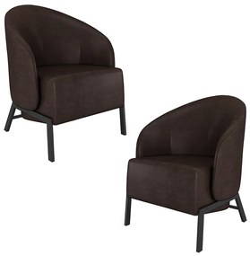 Kit 2 Poltronas Decorativa Sala de Estar Kenya Pés em Ferro Pu Preto/Marrom G33 - Gran Belo