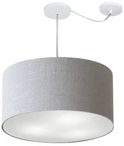Lustre Pendente Cilíndrico Com Desvio Md-4264 Cúpula em Tecido 55x30cm Rustico Cinza - Bivolt