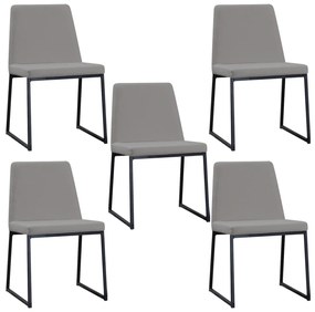 Kit 5 Cadeiras de Jantar Decorativa Base Aço Preto Javé Linho Cinza G17 - Gran Belo
