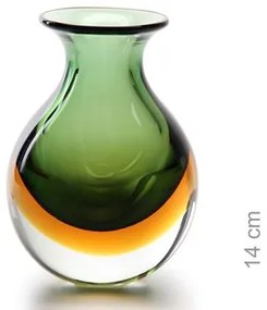 Vaso Mini Médio Bicolor Verde com Âmbar Murano Cristais Cadoro