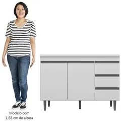 Balcão Gabinete com Pia Inox 120cm 2 Portas 3 Gavetas Andréia Branco -