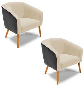 Poltrona Decorativa Pé Palito Castanho kit 2 Stella Preto/Linho Areia D03 - D'Rossi