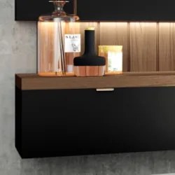 Painel TV 55 Pol 180cm Bancada Suspensa Illuna H01 Preto/Castanho - Mp