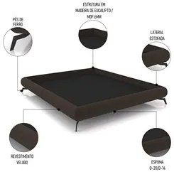 Cama King Base Box 193x203cm Pés de Ferro Cold P02 Veludo Marrom - Mpo