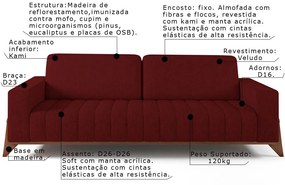 Jogo de Sofá 1 e 3 Lugares Sala de Estar Base Madeira Verônica Veludo Vermelho G45 - Gran Belo
