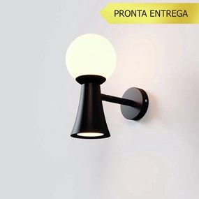 Arandela Cone 10X18,5X18,7 Aluminio E Globo Ø10Cm 01Xmr16 + 01Xg9 - Qi... (PRETO)