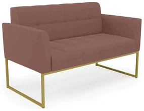 Sofá Namoradeira Elisa Veludo Rosê Base Metálica Industrial Dourado - D'Rossi