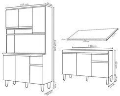 Cozinha Compacta Márcia e Balcão Gabinete Com Tampo Tatiane 120cm Pret