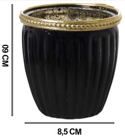 Vaso Decorativo em Vidro Preto com Dourado 9 x 8 cm - D'Rossi