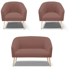 Namoradeira e 2 Poltronas PĂ© Palito Natural Stella Veludo D03 - D'Rossi - Rose