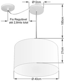 Lustre Pendente Cilíndrico Com Desvio de Centro Vivare Md-4256 Cúpula em Tecido 40x21cm - Bivolt