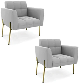 Poltrona PĂ© de Ferro Dourado para Sala Kit 2 Elisa Suede D03 - D'Rossi - Cinza