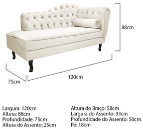 Divã Recamier Diana Lado Esquerdo 120 cm Corano - ADJ Decor