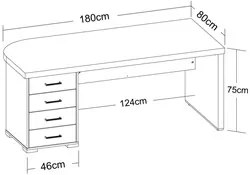 Mesa para Escritório 4 Gavetas Lado Esquerdo 180cm Tamburato Executiva