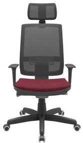 Cadeira Office Brizza Tela Preta Com Encosto Assento Poliester Vinho Autocompensador Base Standard 126cm - 63351 Sun House