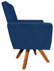 Poltrona Giratória Nina Suede Base Madeira MM30 D'Rossi - Azul Marinho