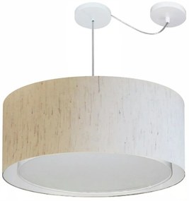 Lustre Pendente Cilíndrico Com Desvio Md-4311 Cúpula em Tecido 60x30cm Linho Bege - Bivolt