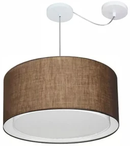 Lustre Pendente Cilíndrico Com Desvio Md-4309 Cúpula em Tecido 55x30cm Café - Bivolt