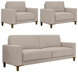 Sofá 3 Lugares 214cm Com 02 Poltronas Zaire M22 Linho Areia    - Mpoze