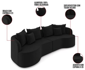 Sofá 4 Lugares Orgânico Living 250cm Mersa Veludo K01 - D'Rossi - Preto