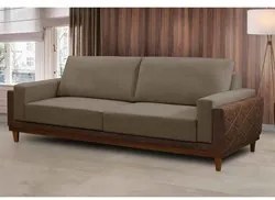 Sofá Living 3 Lugares 220cm Pés Madeira Marok F05 Veludo Castor - Mpoz