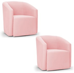Poltrona Decorativa Base Giratória Kit 2 Stella Max Suede D03 - D'Rossi - Rosa Bebê