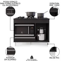 Balcão Multiuso para Cooktop 4 Bocas Georgia Preto - Lumil Móveis