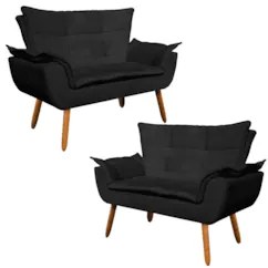 Kit 2 Poltronas Namoradeiras Pés Palito 2 Lugares Opla Suede Preto - I