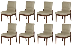 Conjunto 8 Cadeiras De Jantar Aurora Base Madeira Maciça Estofada Suede Nude