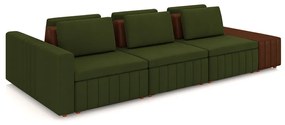 Sofá Ilha com Encosto e Almofadas Móveis Olimpo 335cm Modulado Linho/PU Verde/Marrom G45 - Gran Belo