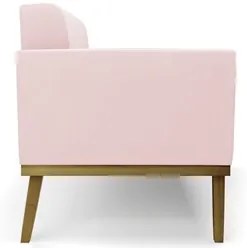 Sofá Namoradeira e 2 Poltronas Base Madeira Castanho Ana Suede Rosa Be