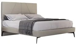 Cama Casal King com Cabeceira 199cm Pés Metálicos Elisa S05 Linho Bege