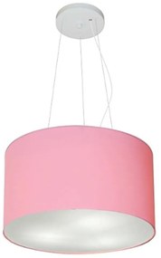 Lustre Pendente Cilíndrico Md-4009 Cúpula em Tecido 40x21cm Rosa Bebê - Bivolt