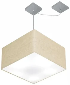 Lustre Pendente Quadrado Com Desvio Rustico Bege MJ-4271 Para Mesa de Jantar e Estar
