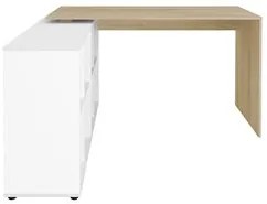 Mesa Escrivaninha em L Eron e Estante Livreiro Stela A06 Branco/Carval