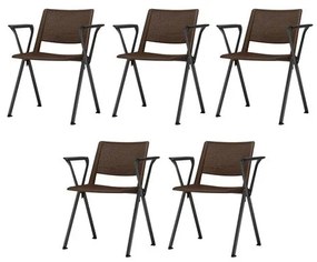 Kit 5 Cadeiras Up com Bracos Assento Marrom Base Fixa Preta - 57830 Sun House