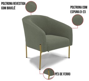 Poltrona Decorativa Pé de Ferro Dourado Stella Bouclê Menta D03 - D'Rossi