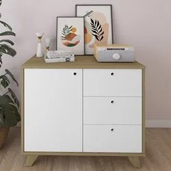 Balcão para Escritório 1 Porta 3 Gavetas 90cm Merano A06 Olmo/Branco -